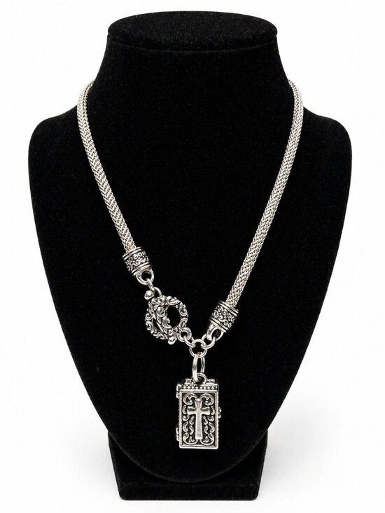 Unbranded Jewelry - Vintage Y2K Mesh Silver Choker Front Toggle Prayer Box Locket Necklace